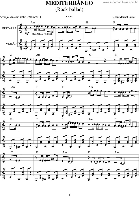 Partitura da música Mediterráneo v.2