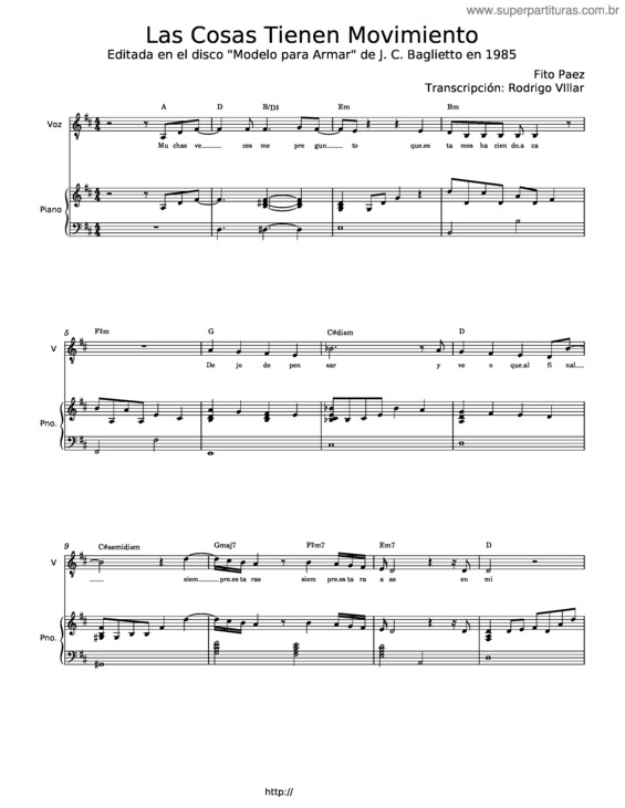 Partitura da música Medley – Fito Páez