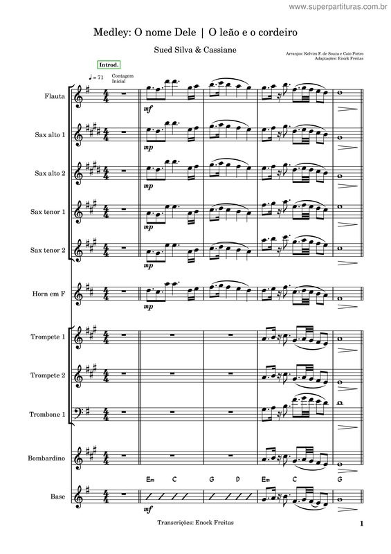 Partitura da música Medley – O Nome Dele + O Leão E O Cordeiro