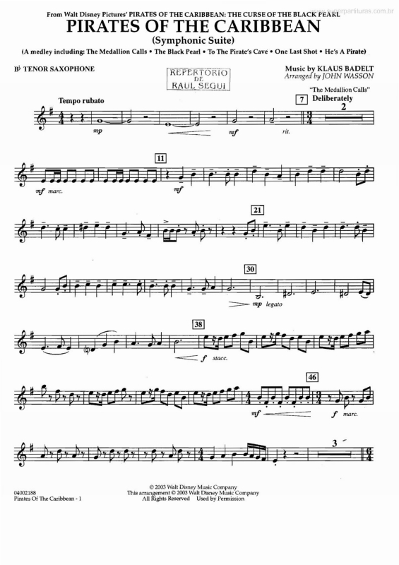Partitura da música Medley - Suíte Sinfônica (Piratas do Caribe -Pirates of the Caribbean) v.10