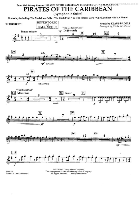 Partitura da música Medley - Suíte Sinfônica (Piratas do Caribe -Pirates of the Caribbean) v.13