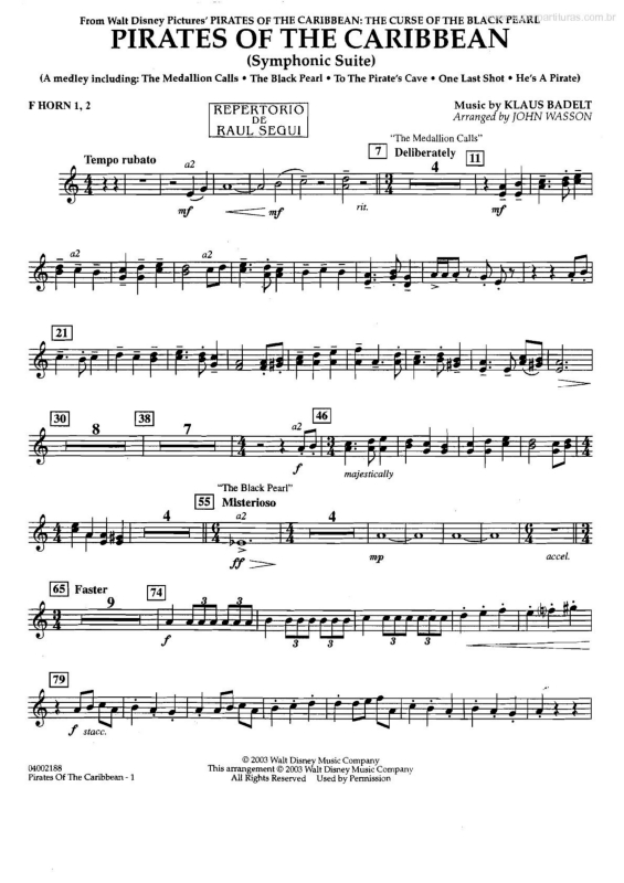 Partitura da música Medley - Suíte Sinfônica (Piratas do Caribe -Pirates of the Caribbean) v.17