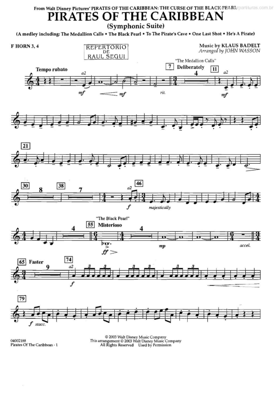 Partitura da música Medley - Suíte Sinfônica (Piratas do Caribe -Pirates of the Caribbean) v.18