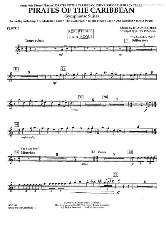 Partitura da música Medley - Suíte Sinfônica (Piratas do Caribe -Pirates of the Caribbean) v.20