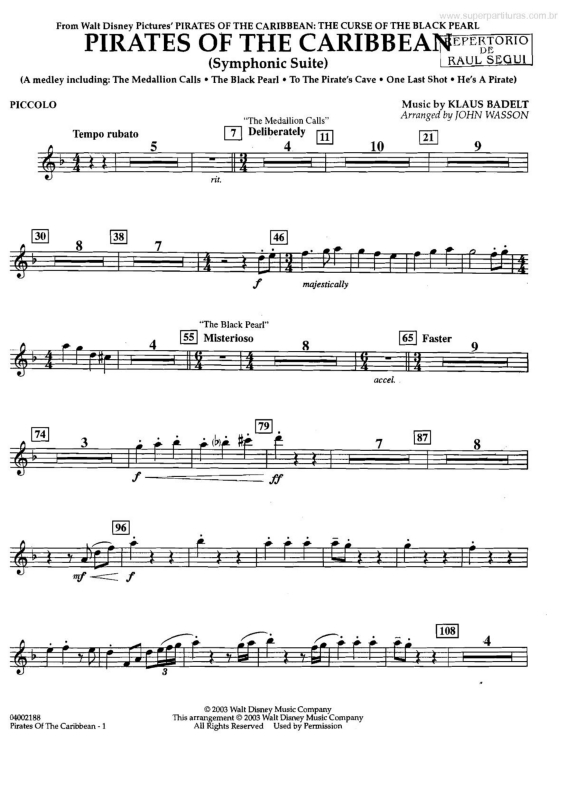 Partitura da música Medley - Suíte Sinfônica (Piratas do Caribe -Pirates of the Caribbean) v.25