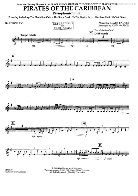 Partitura da música Medley - Suíte Sinfônica (Piratas do Caribe -Pirates of the Caribbean) v.3