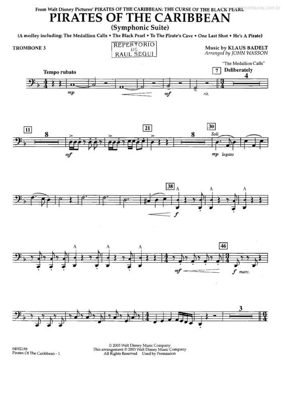Partitura da música Medley - Suíte Sinfônica (Piratas do Caribe -Pirates of the Caribbean) v.30