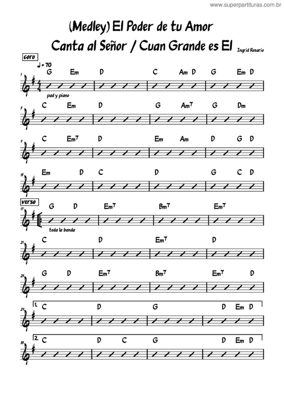 Partitura da música Medley, El Poder De Tu Amor, Canta Al Señor, Cuan Grande Es El