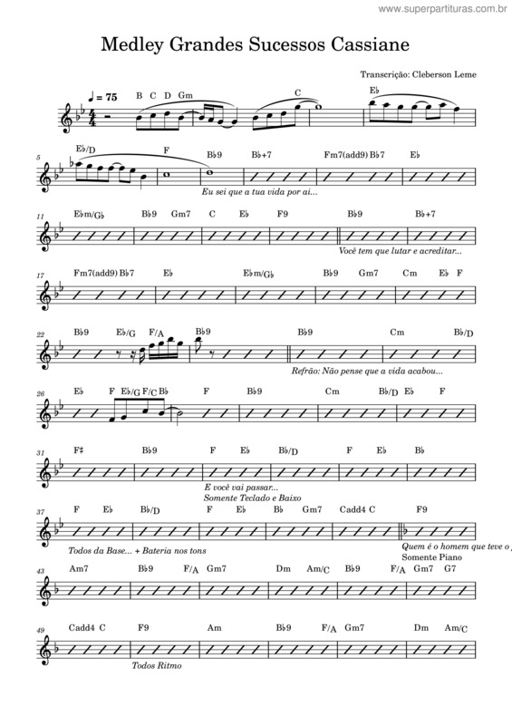 Partitura da música Medley Grandes Sucessos Cassiane