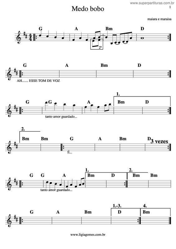 Partitura da música Medo Bobo