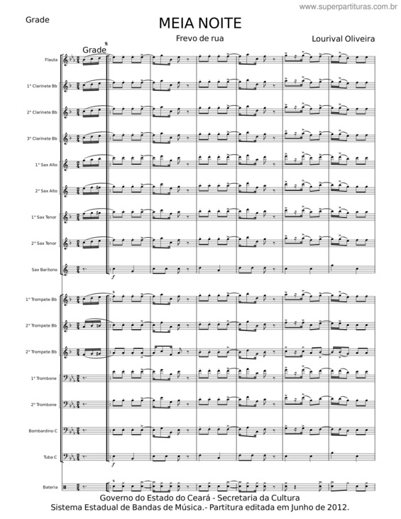 Partitura da música Meia Noite – Zé Trovão