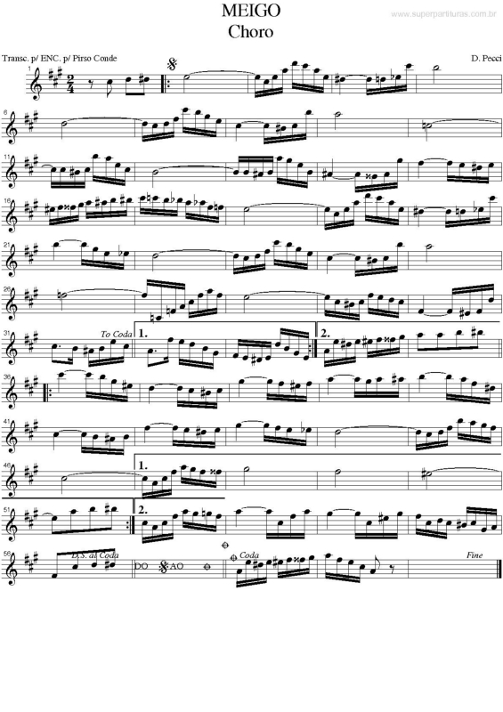 Partitura da música Meigo