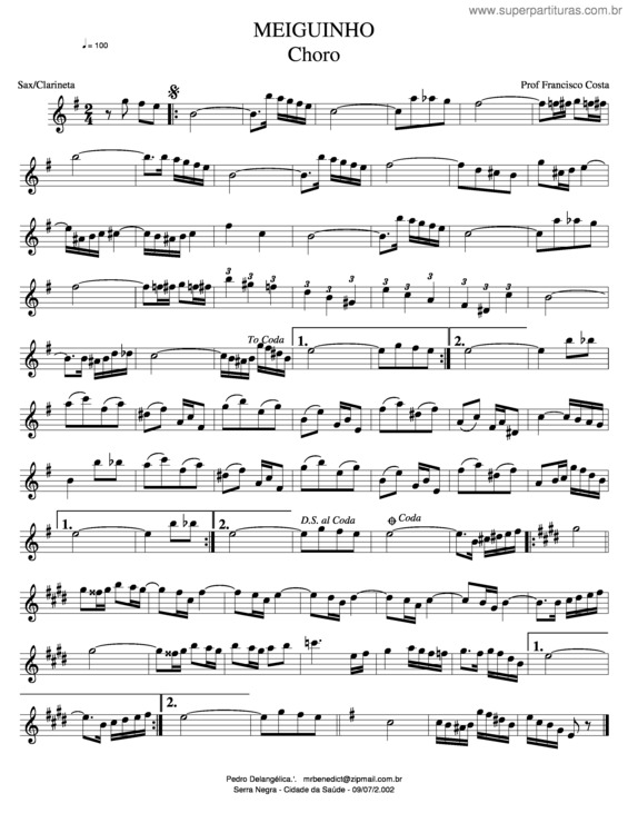 Partitura da música Meiguinho