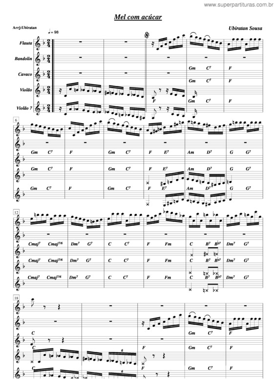 Partitura da música Mel Com Açúcar