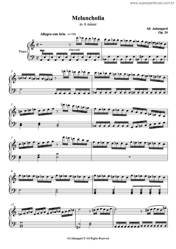 Partitura da música Melancholia - Op.24