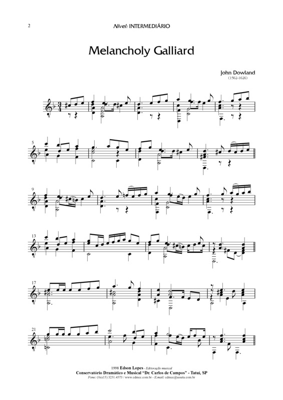 Partitura da música Melancholy Galliard