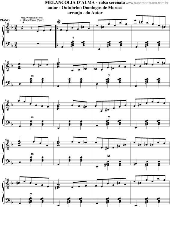 Partitura da música Melancolia D`Alma v.2
