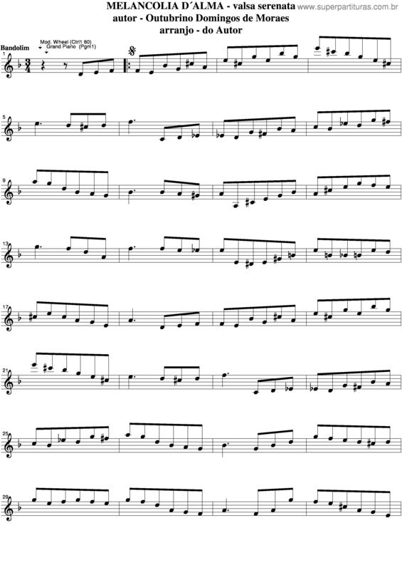 Partitura da música Melancolia D`Alma v.3