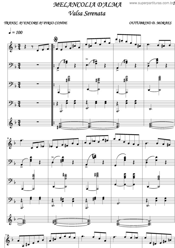 Partitura da música Melancolia D`Alma