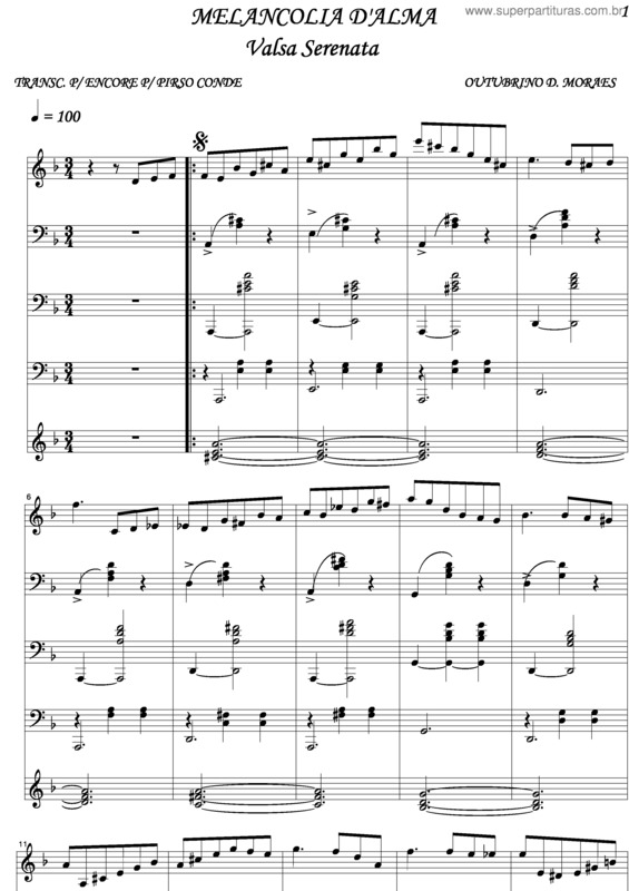 Partitura da música Melancolia D`Alma