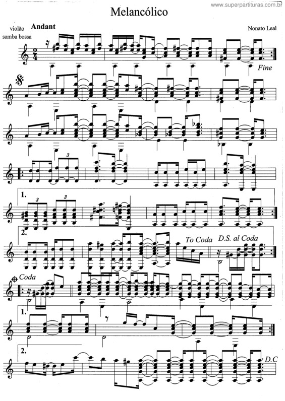 Partitura da música Melancólico