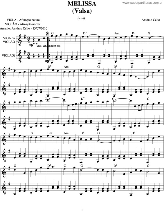 Partitura da música Melissa v.3