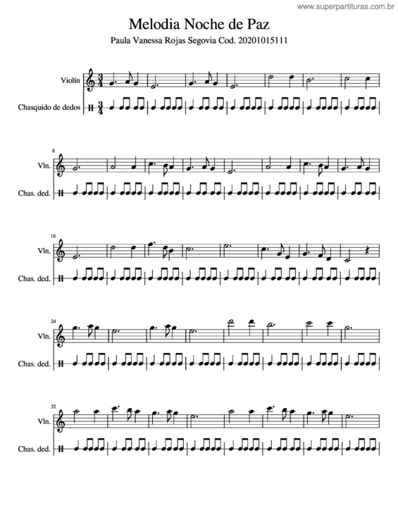Partitura da música Melodia Noche De Paz