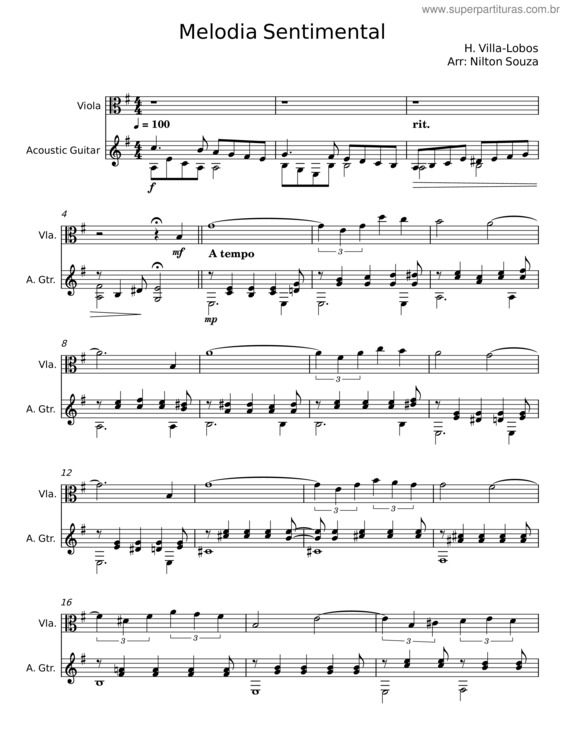 Partitura da música Melodia Sentimental – H. Villa–Lobos