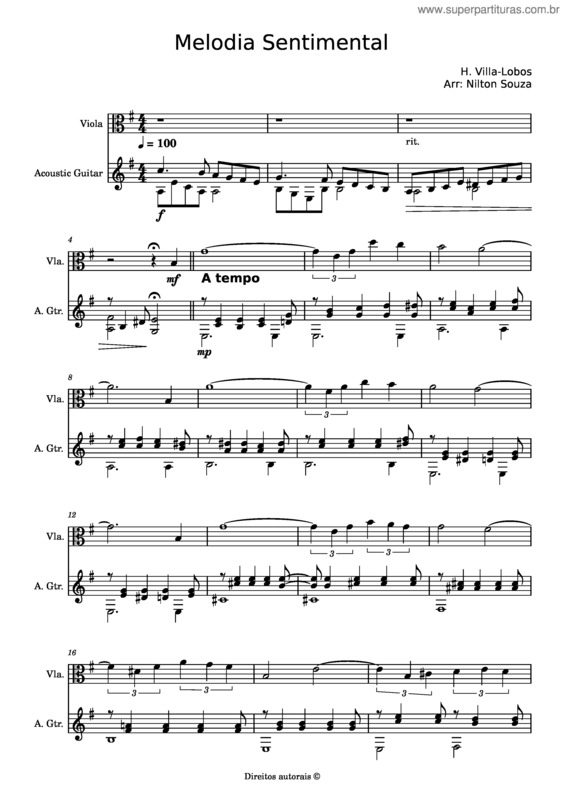 Partitura da música Melodia Sentimental – Heitor Villa–Lobos v.2