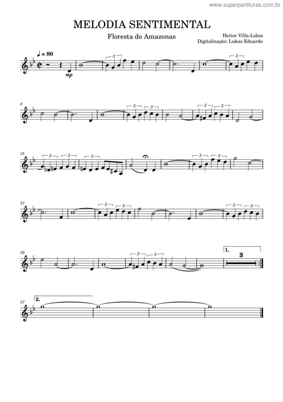 Partitura da música Melodia Sentimental Villa–Lobos