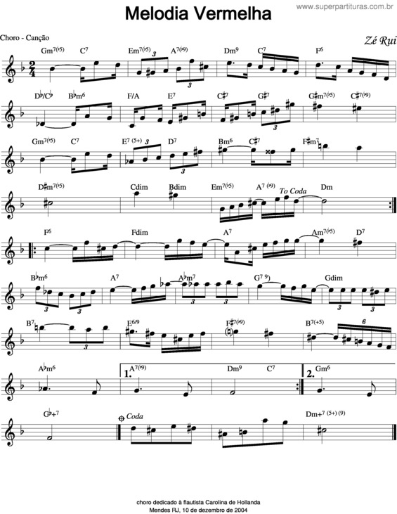 Partitura da música Melodia Vermelha