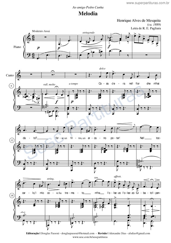 Partitura da música Melodia