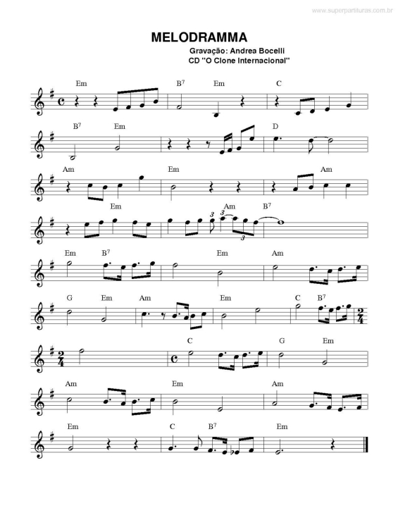 Partitura da música Melodramma (O Clone)