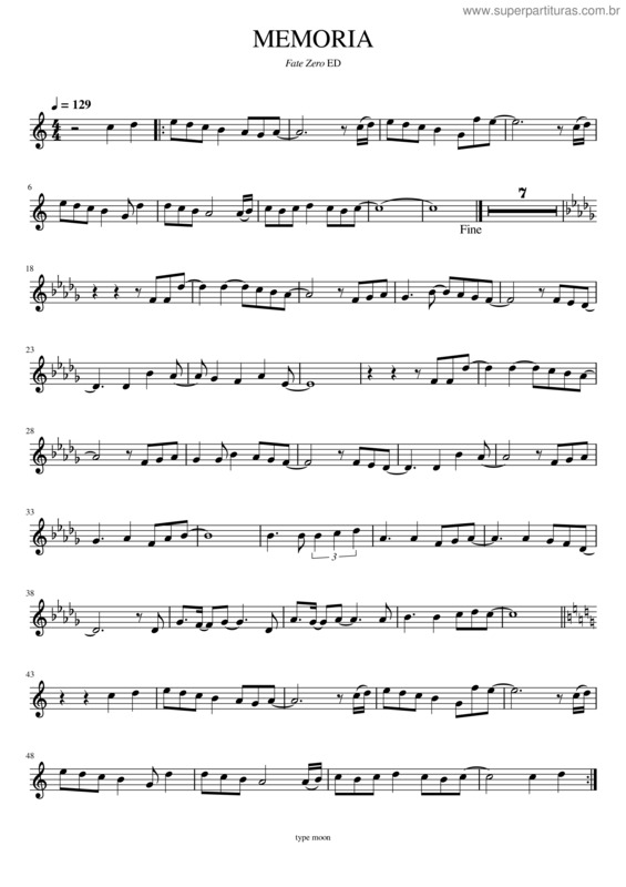 Partitura da música Memoria – Fate Zero ~Sopranosax~