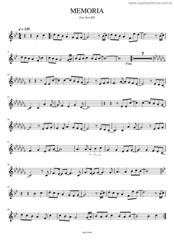 Partitura da música Memoria – Fate Zero