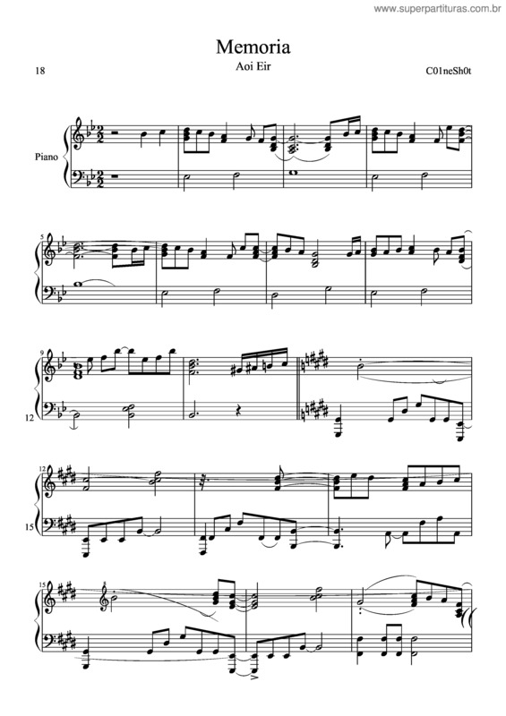 Partitura da música Memoria Aoi Eir