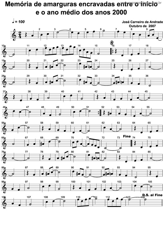 Partitura da música Memória De Amarguras Encravadas Entre O Início E O Ano Médio Dos Anos 2000