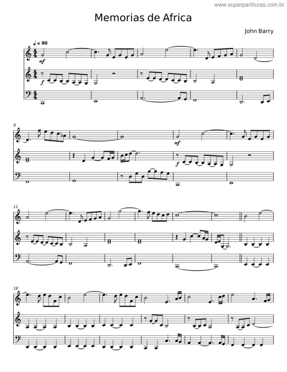 Partitura da música Memorias De África – John Barry v.3