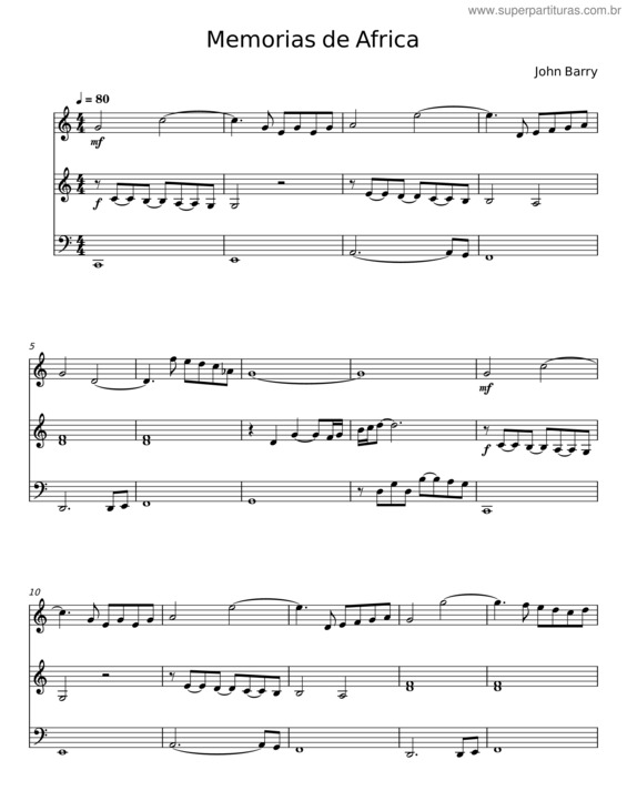 Partitura da música Memorias De África – John Barry v.4