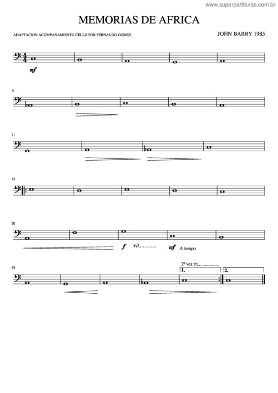Partitura da música Memorias De Africa v.2