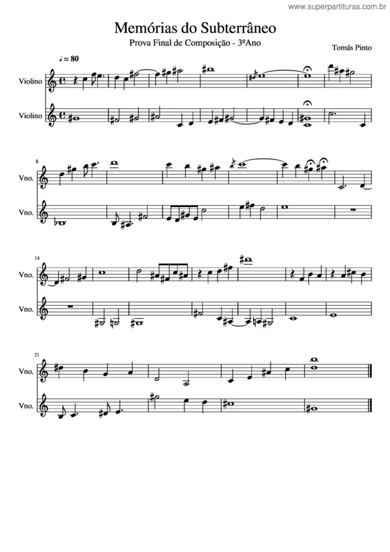 Partitura da música Memórias Do Subterrâneo
