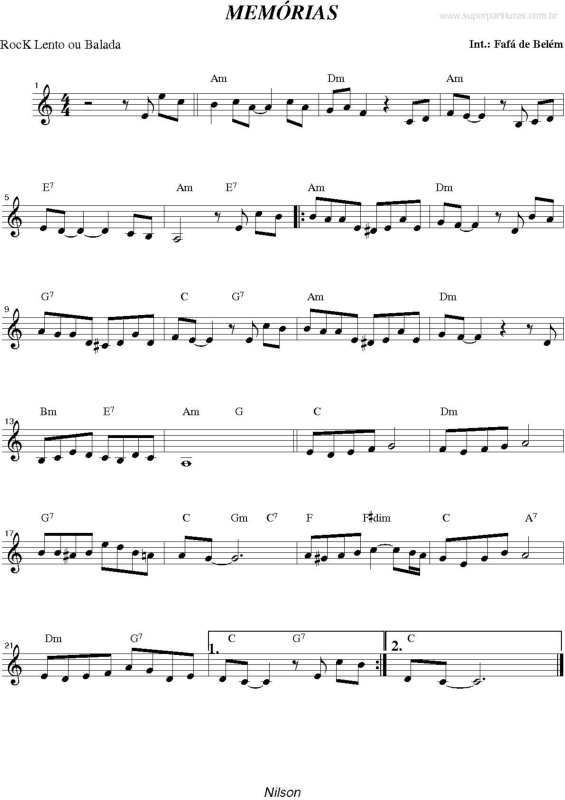 Partitura da música Memórias