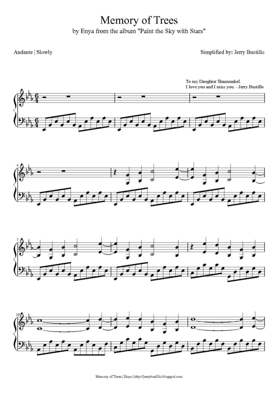 Partitura da música Memory of Trees