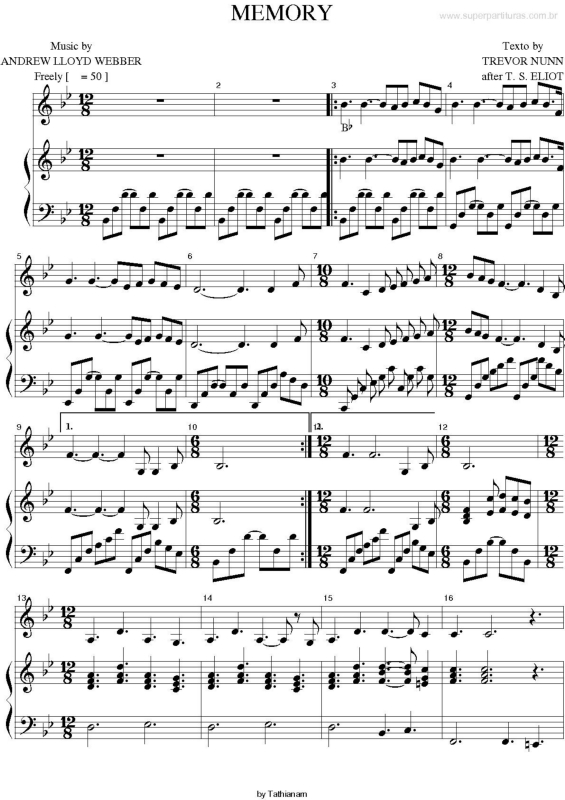 Partitura da música Memory