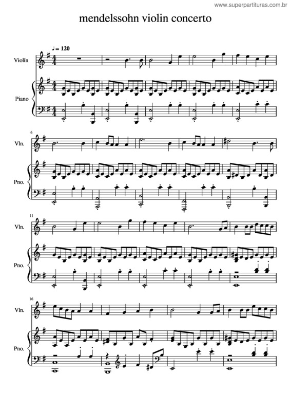 Partitura da música Mendelssohn Violin Concerto Easy