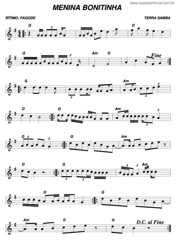 Partitura da música Menina Bonitinha v.3