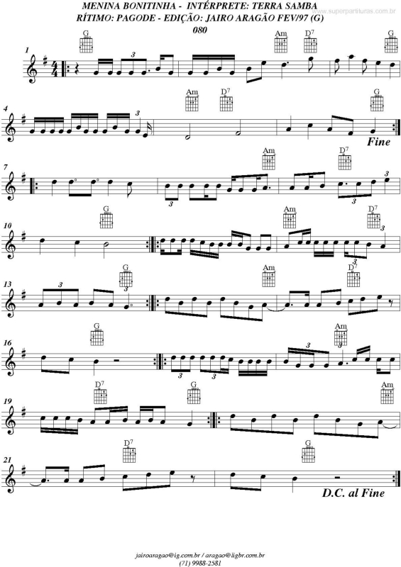 Partitura da música Menina Bonitinha