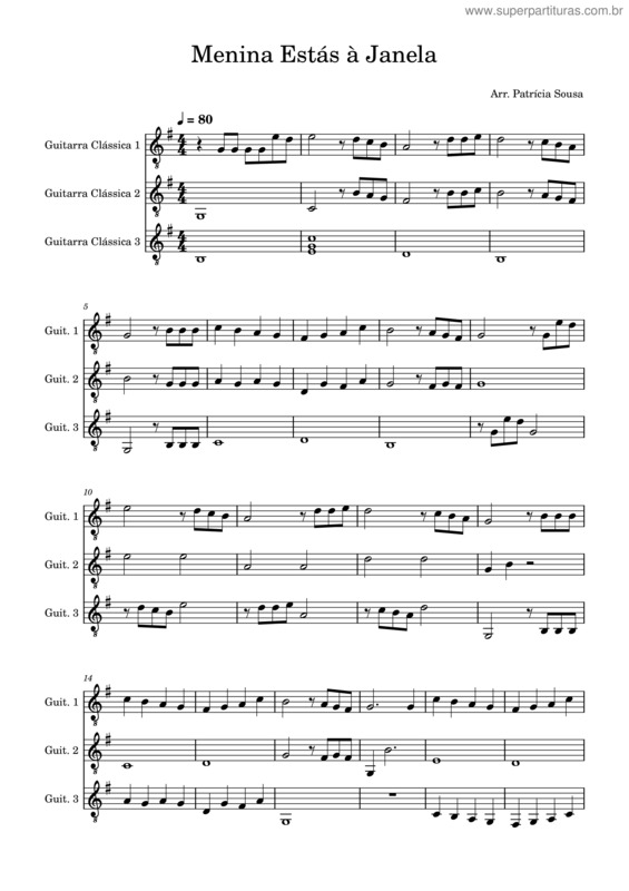 Partitura da música Menina Estás À Janela – 3 Guitarras