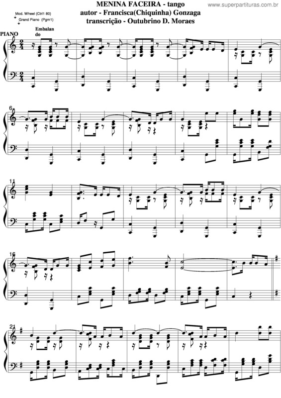 Partitura da música Menina Faceira