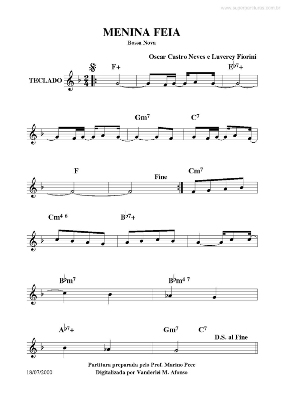 Partitura da música Menina Feia